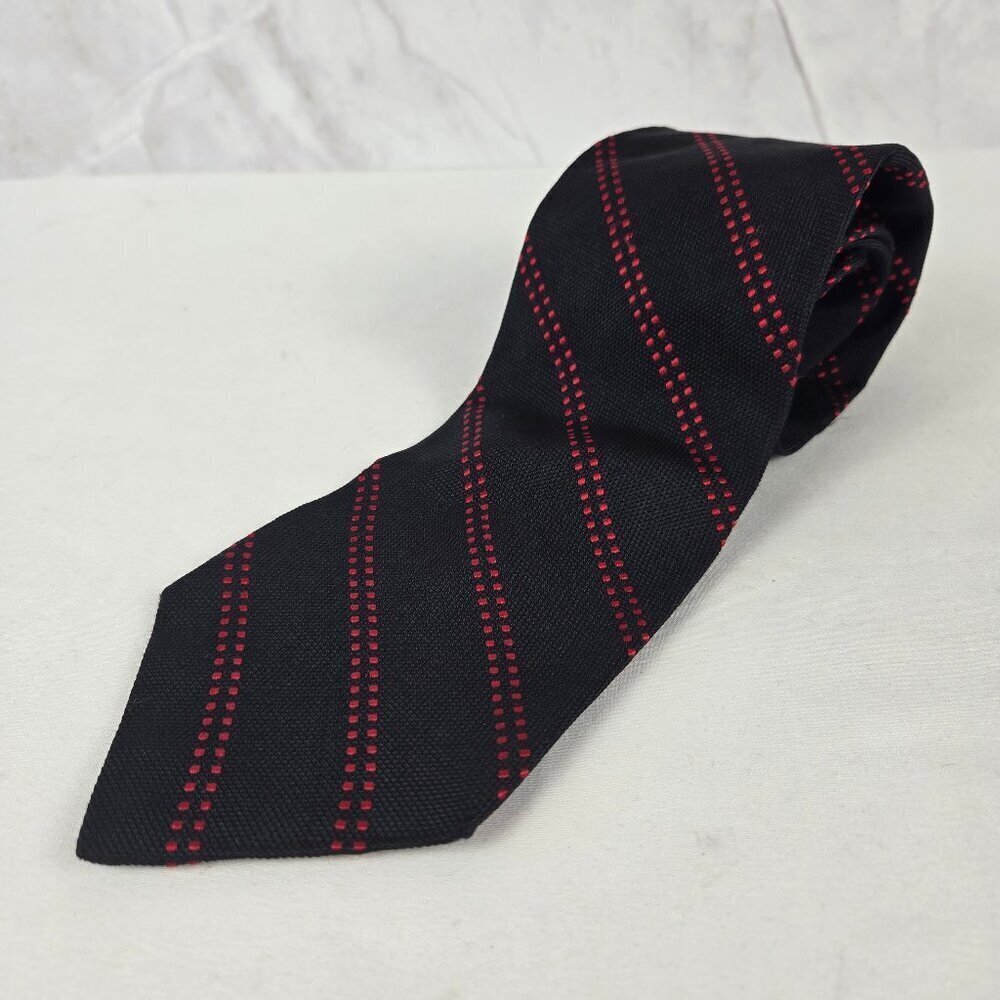 Bugatti 100% Silk Men's Tie Black with Red Dot Diagonal Stripes Office Formal